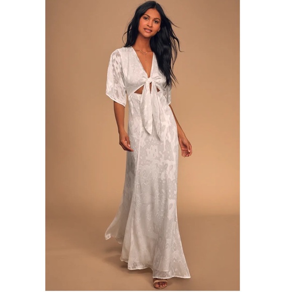 Hutch Kayla Jacquard Tie-Front Maxi Dress White - Picture 4 of 8